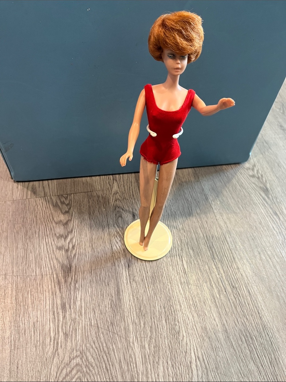 Vintage-Barbie bubble cut doll in red suit tear in left boob❤️